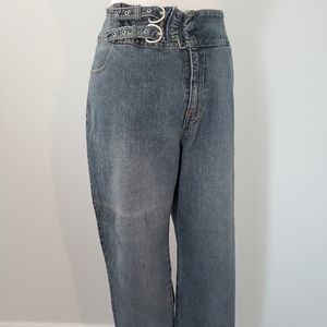 Vintage 1990s wide leg denim jeans blue pants